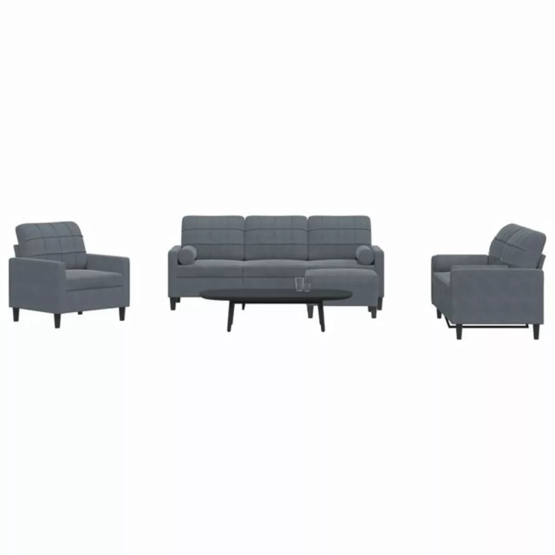 vidaXL Sofa Sofagarnitur mit Kissen Samt, mit Zierkissen + Fußhocker, Dunke günstig online kaufen