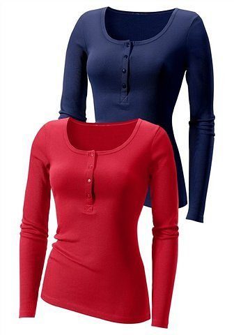 H.I.S Langarmshirt "mit kurzer Knopfleiste", (2er-Pack), aus modischer Ripp günstig online kaufen