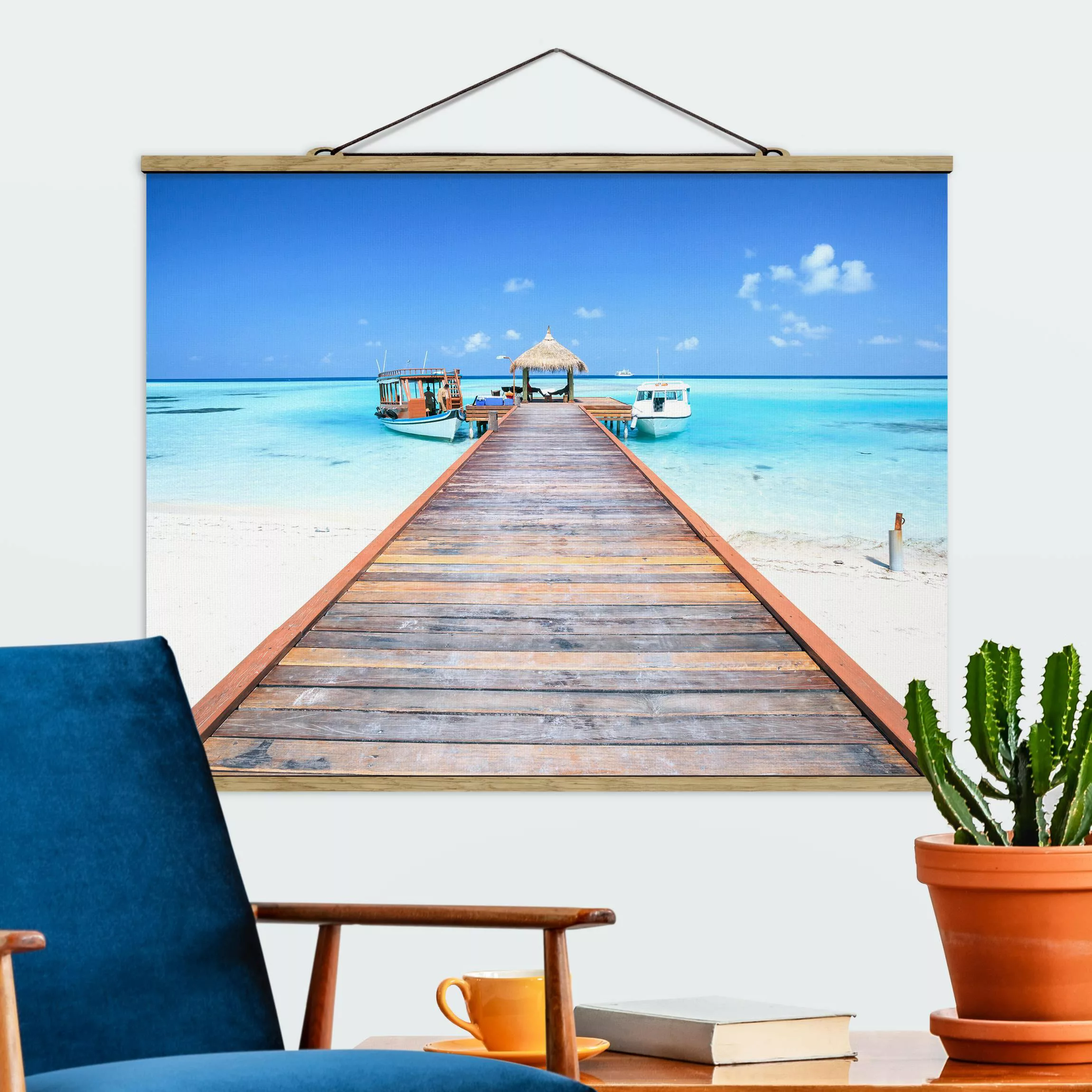 Stoffbild mit Posterleisten Steg am Meer günstig online kaufen