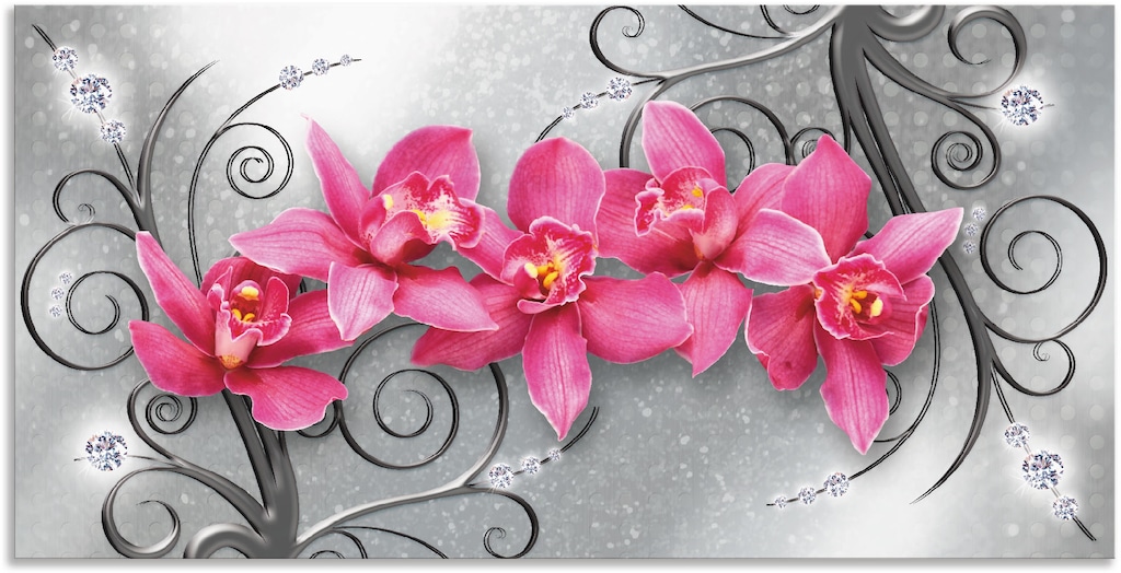 Artland Wandbild "rosa Orchideen auf Ornamenten", Blumenbilder, (1 St.), al günstig online kaufen