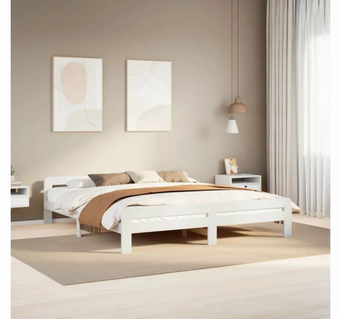 vidaXL Bett, Massivholzbett ohne Matratze Weiß 180x200 cm Kiefernholz günstig online kaufen