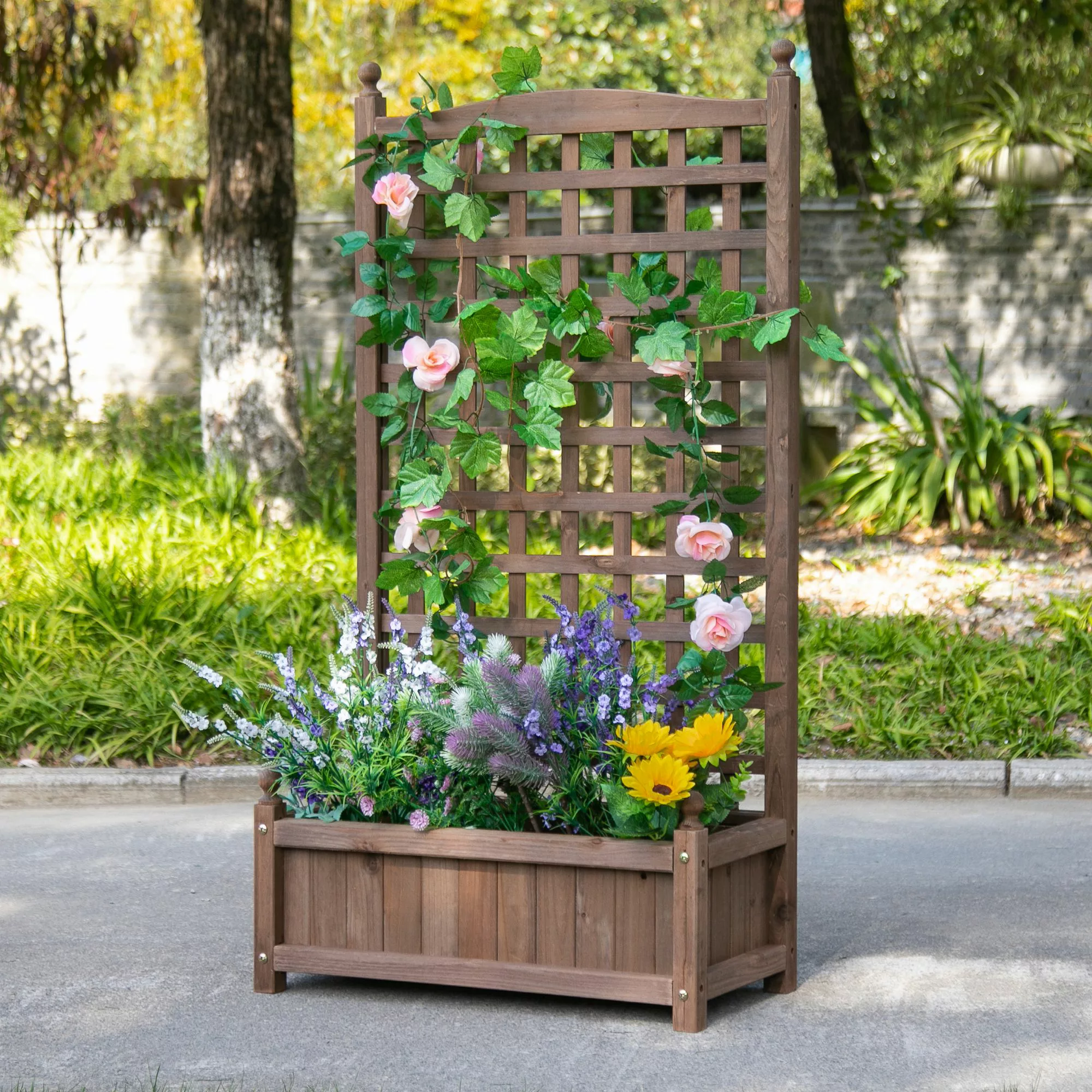 Outsunny Pflanzkasten mit Rankgitter Holz, 64 x 28 x 120 cm, Rankgitter fre günstig online kaufen
