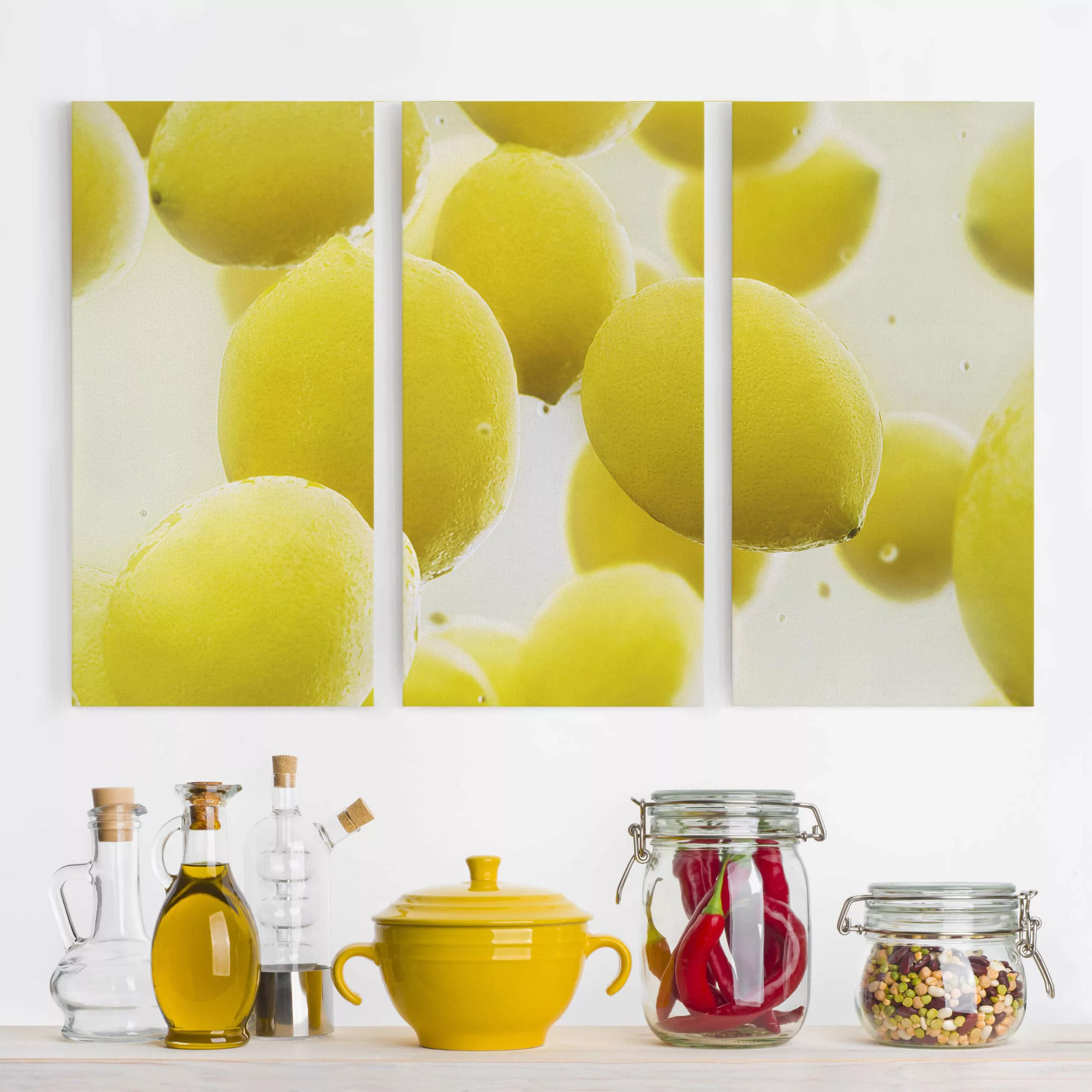 3-teiliges Leinwandbild Küche - Querformat Zitronen im Wasser günstig online kaufen