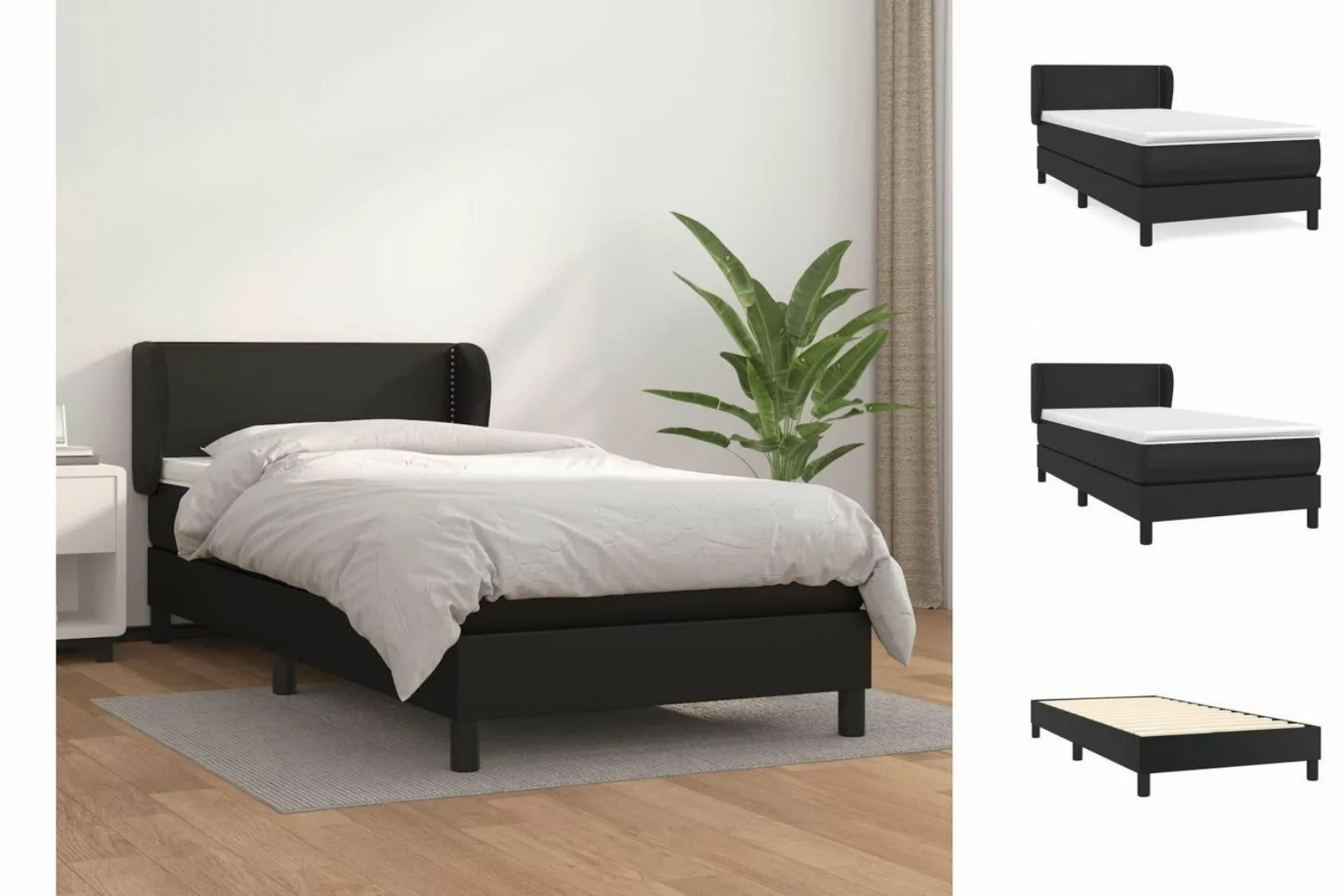 vidaXL Bettgestell Boxspringbett mit Matratze Schwarz 90x190 cm Kunstleder günstig online kaufen