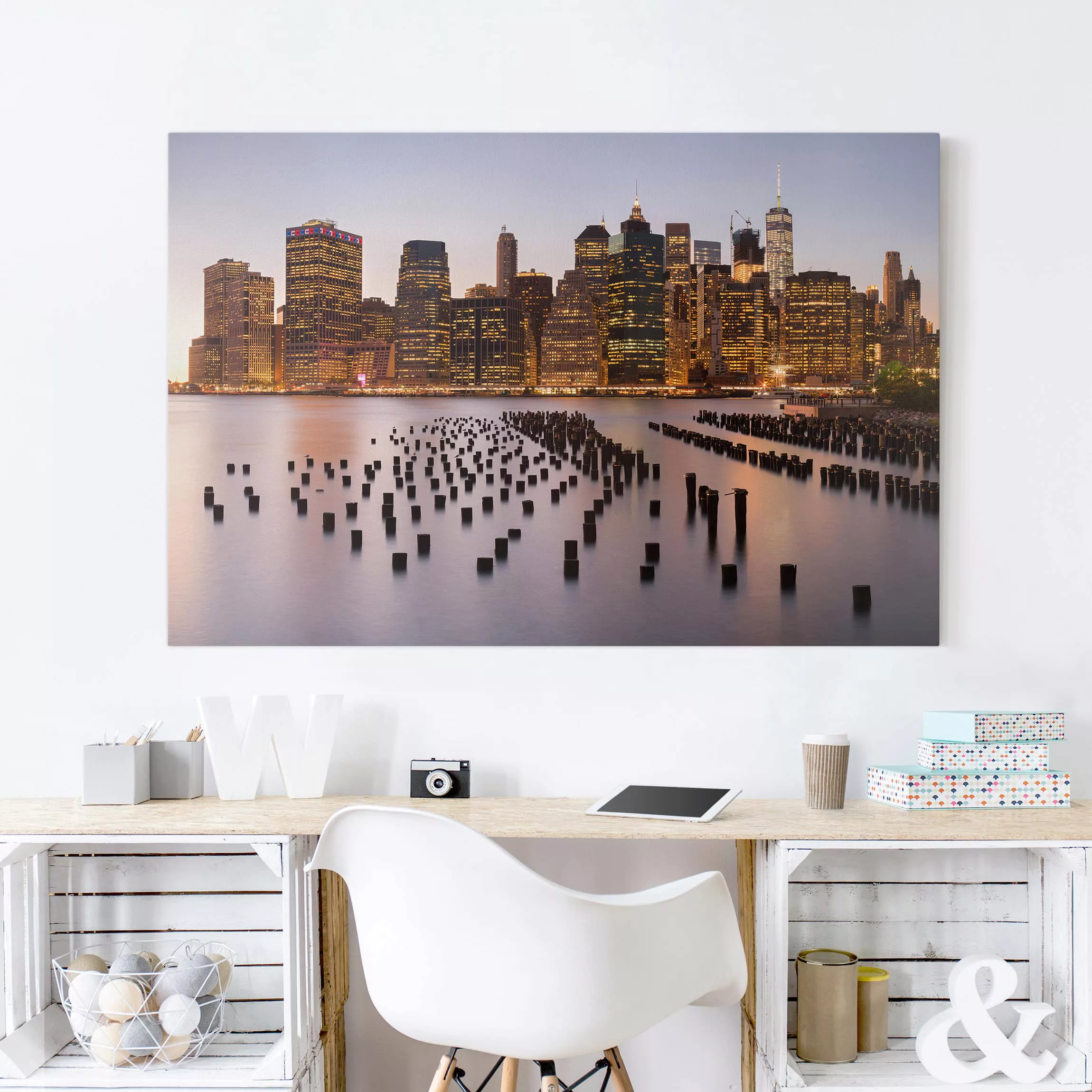 Leinwandbild Architektur & Skyline - Querformat Blick auf Manhattan Skyline günstig online kaufen