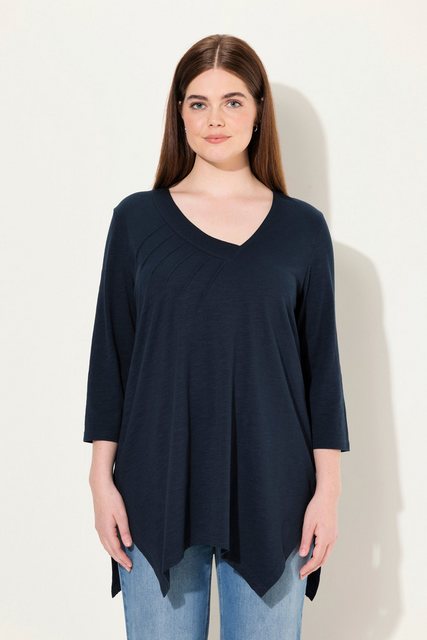 Ulla Popken Longshirt Shirt A-Linie V-Ausschnitt 3/4-Arm Biobaumwolle günstig online kaufen