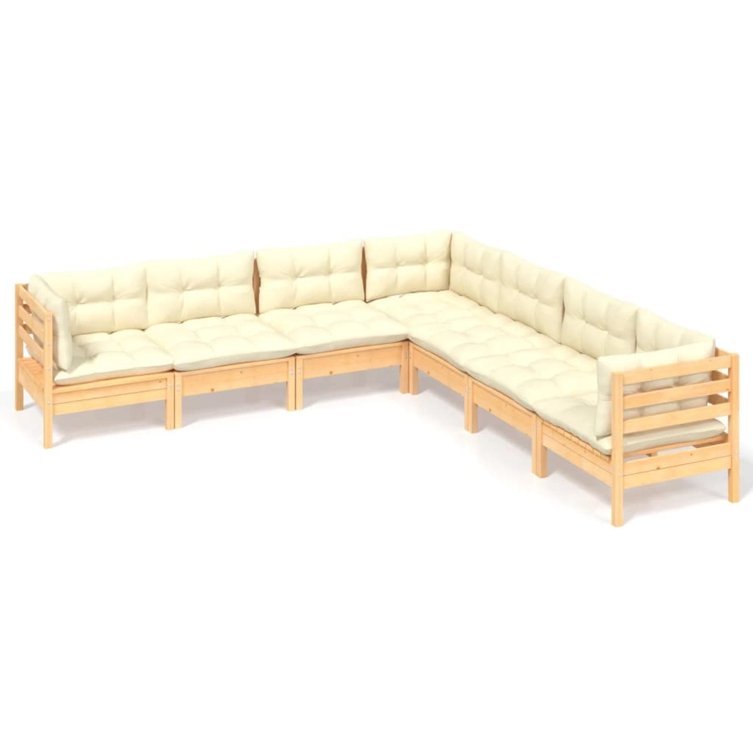 7-tlg. Garten-lounge-set Mit Creme Kissen Massivholz Kiefer günstig online kaufen