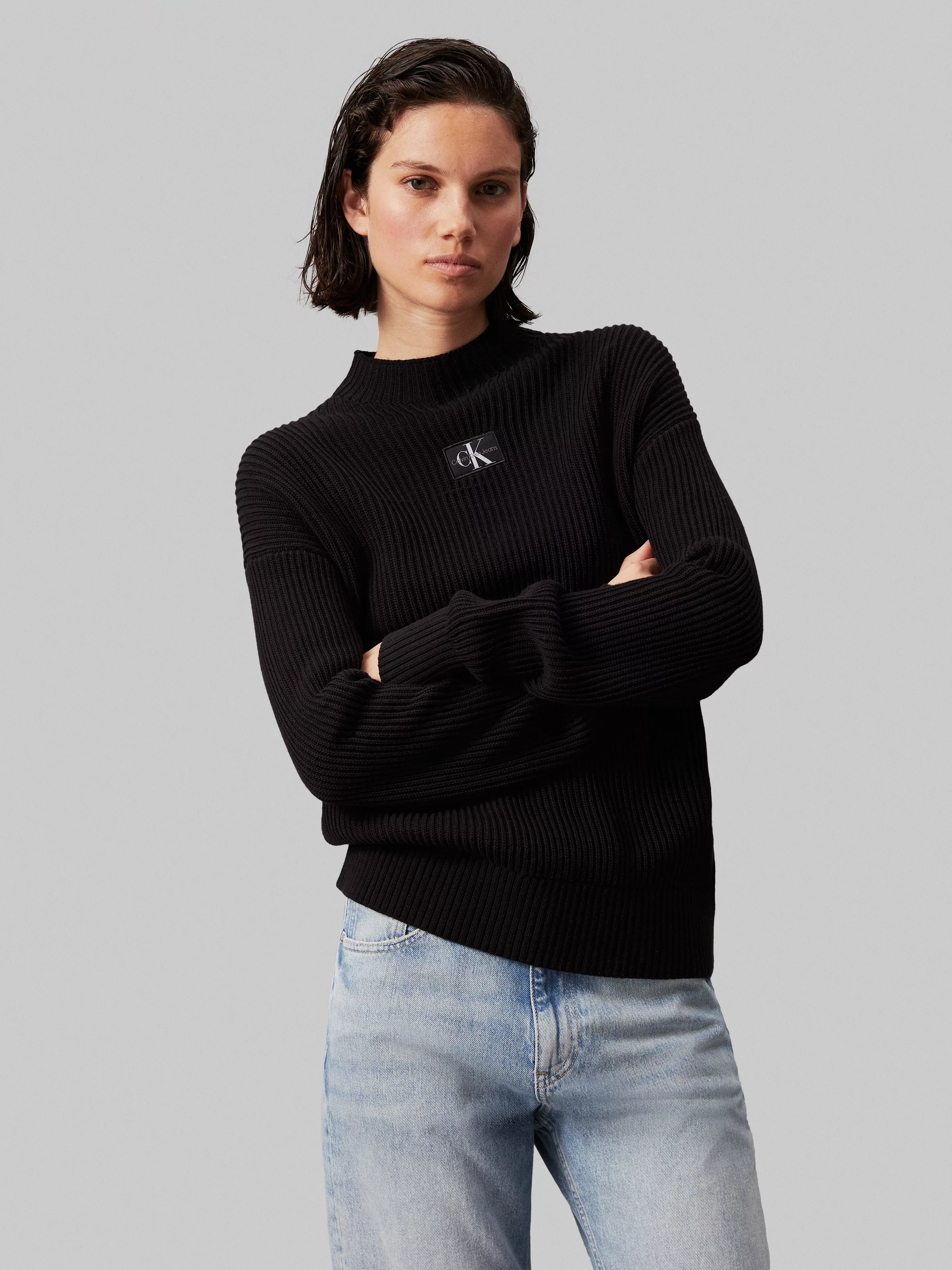 Calvin Klein Jeans Stehkragenpullover "WOVEN LABEL LOOSE SWEATER", mit Logo günstig online kaufen