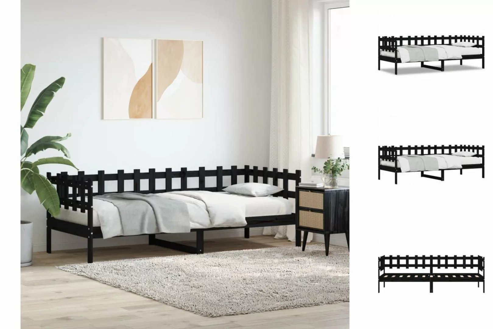 vidaXL Gästebett Gästebett Tagesbett Schwarz 90x200 cm Massivholz Kiefer Be günstig online kaufen