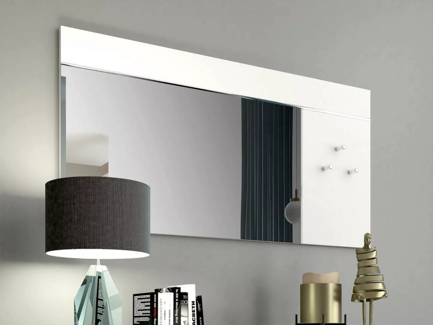 Wandspiegel mit 3 Kleiderhaken - 120 x 60 cm - Weiß - NIKLOS günstig online kaufen