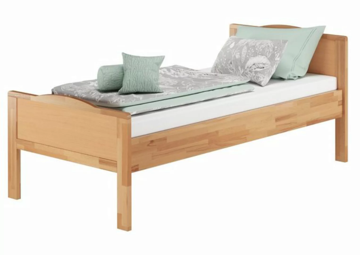 ERST-HOLZ Bett Einzelbett Überlänge extra hoch Buchenholz 90x220, Buchefarb günstig online kaufen