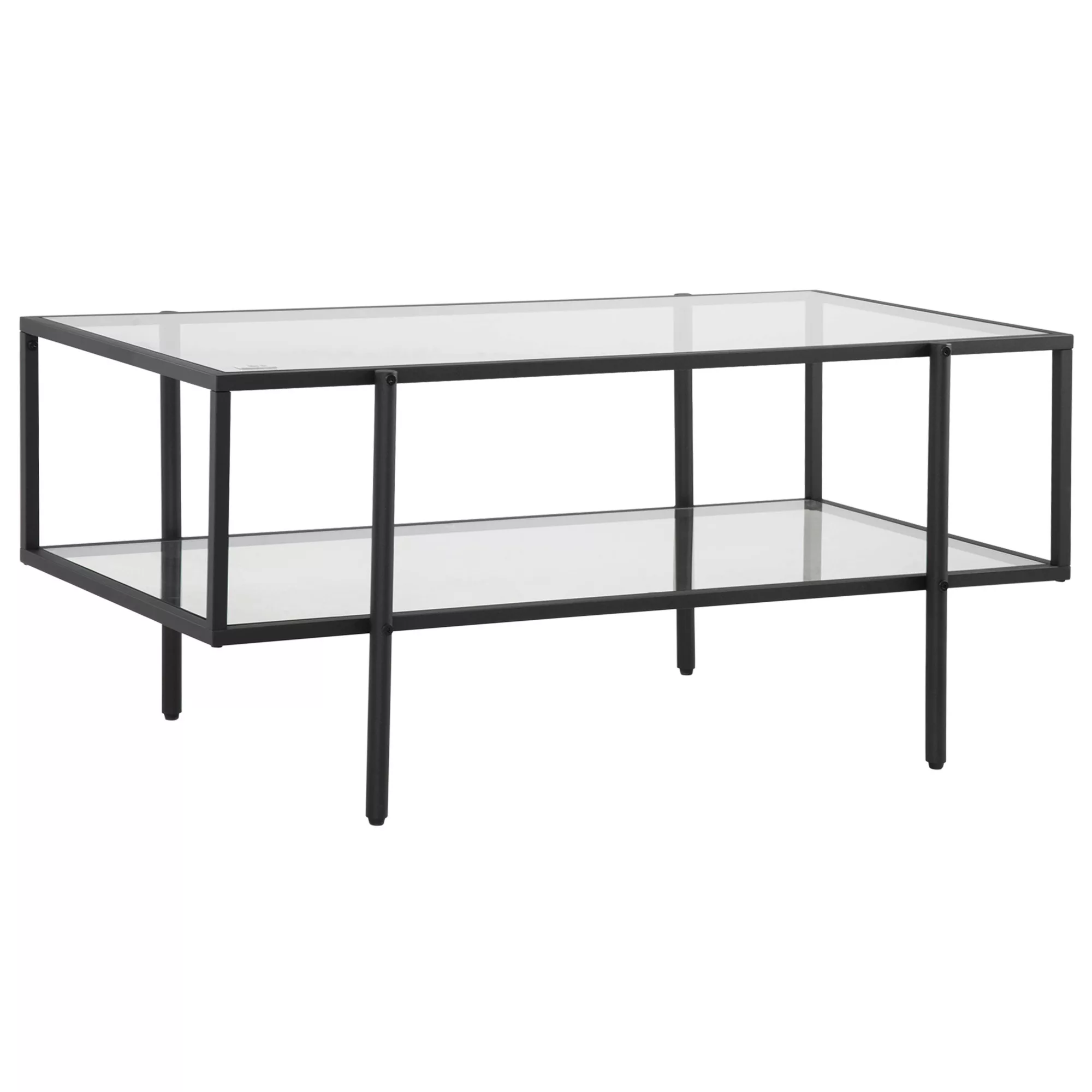 HOMCOM Beistelltisch Glas Couchtisch 3 Regale Stahlrahmen Schwarz 100x55x45 günstig online kaufen