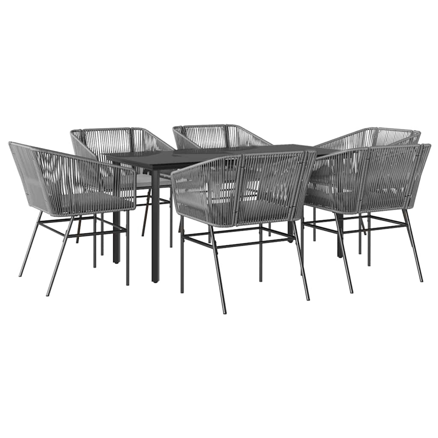 vidaXL 7-Tlg Garten-Essgruppe mit Kissen Grau Poly Rattan Glas 3334629 günstig online kaufen
