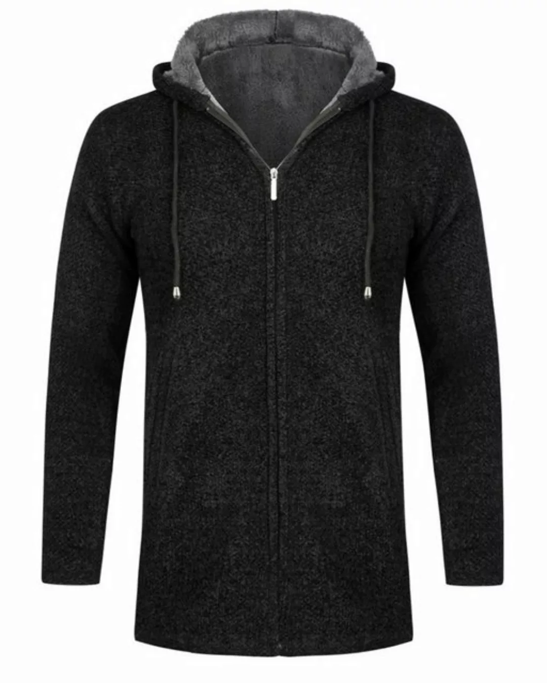 Allthemen Cardigan Herren Strickjacke mit Kapuze Lang Gefüttert Grobstrick günstig online kaufen