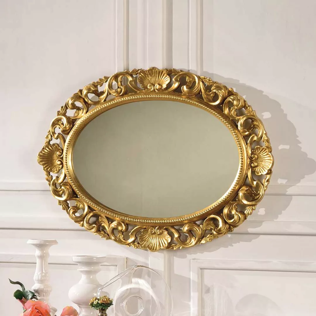 Design Spiegel in Goldfarben ovale Form günstig online kaufen