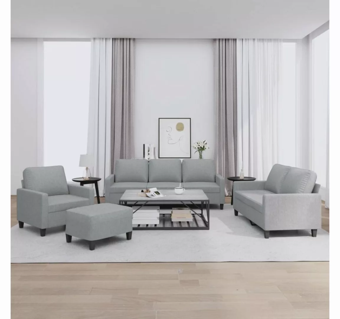 vidaXL Sofa Sofagarnitur mit Kissen Stoff, Standard + Fußhocker, Hellgrau günstig online kaufen