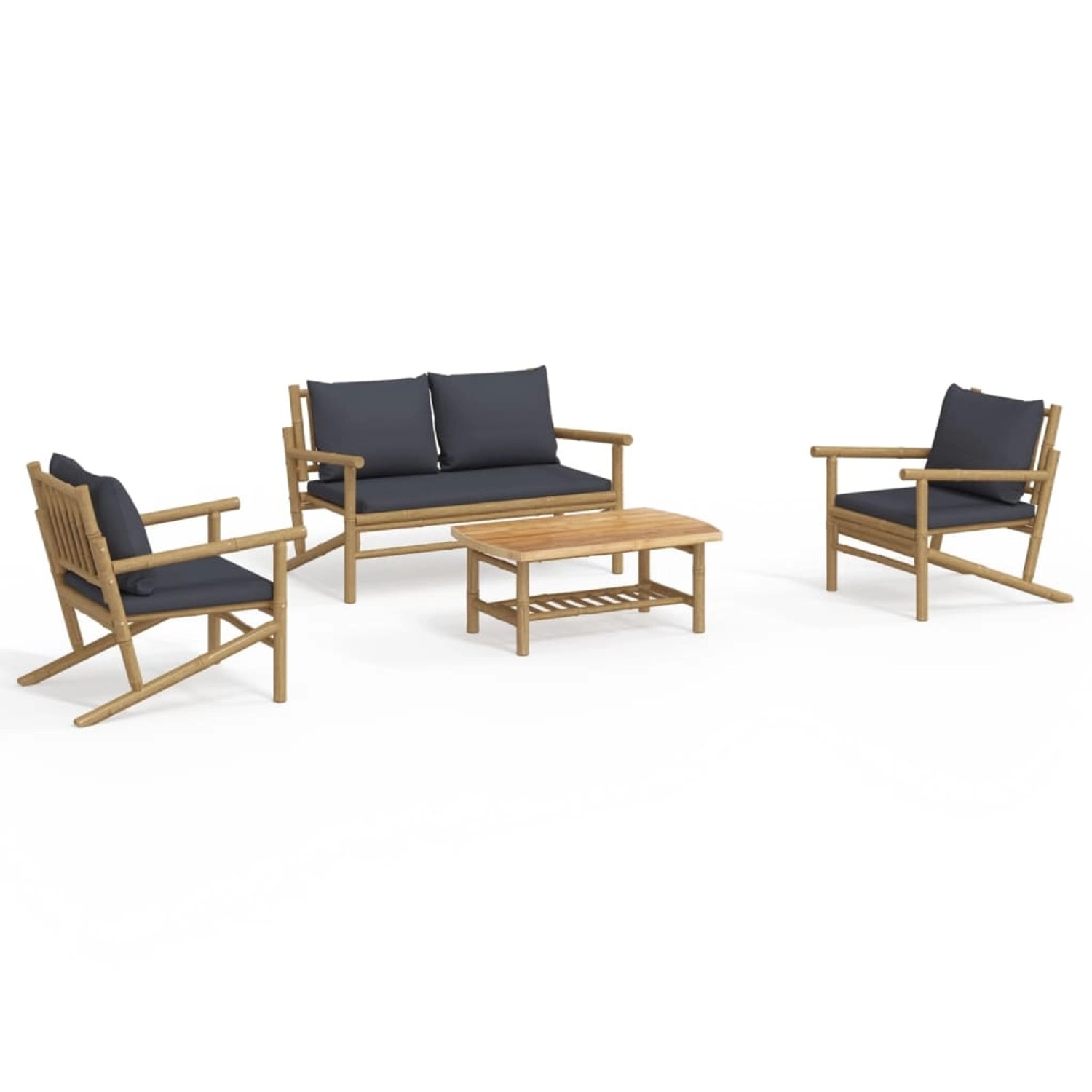 Vidaxl 4-tlg. Garten-lounge-set Mit Dunkelgrauen Kissen Bambus günstig online kaufen