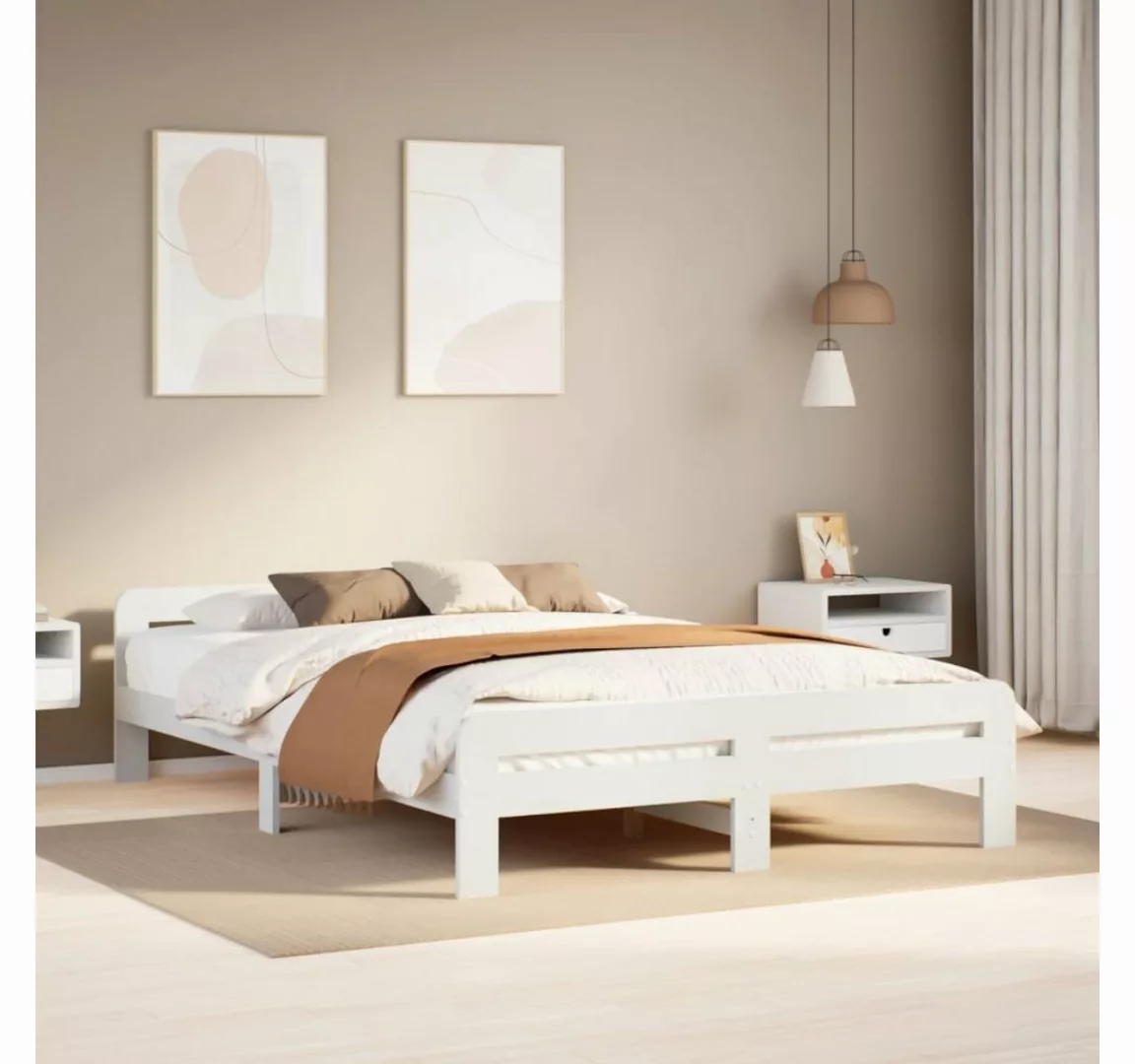 vidaXL Bett, Massivholzbett ohne Matratze Weiß 140x190 cm Kiefernholz günstig online kaufen