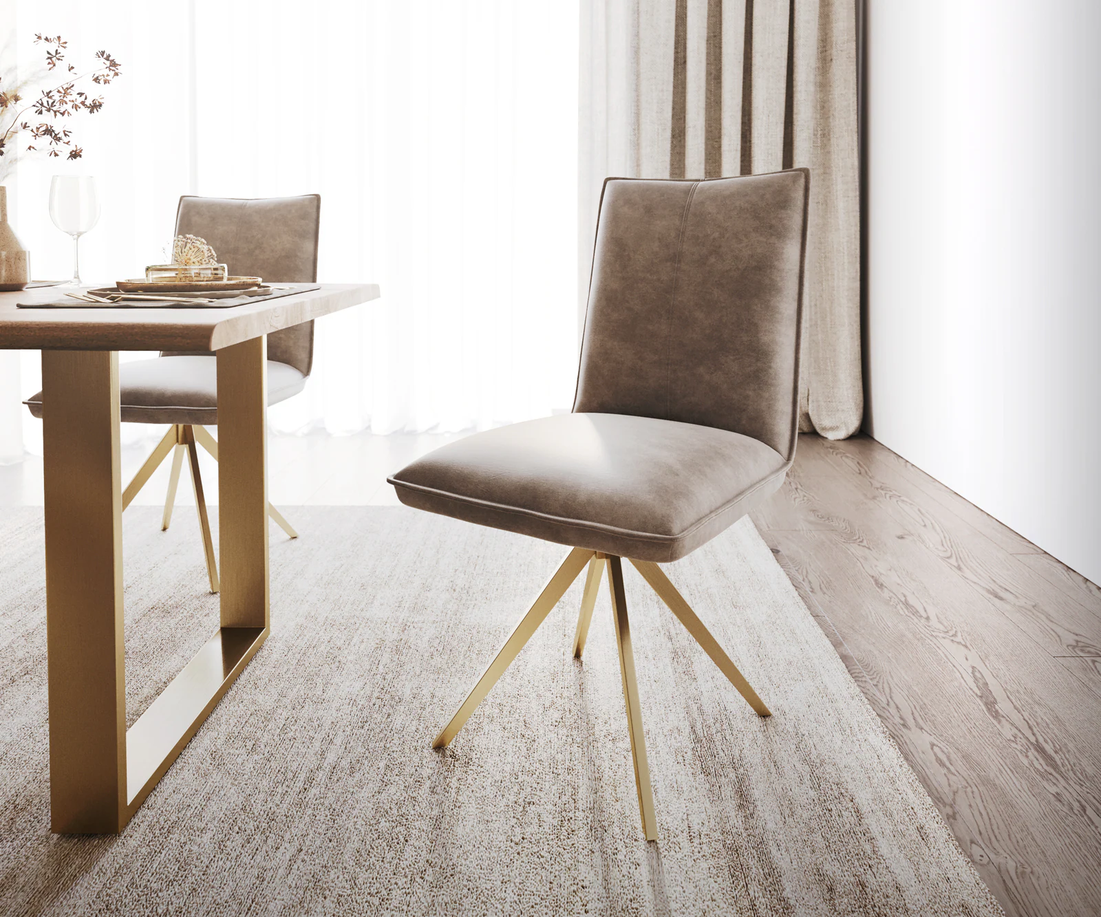 Drehstuhl Lelio-Flex Taupe Vintage Kreuzgestell kantig Gold 180° drehbar Ta günstig online kaufen