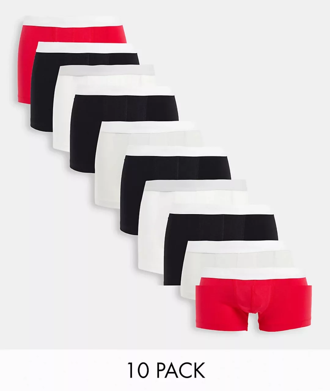 ASOS DESIGN – 10er-Pack Unterhosen mit farblich abgesetztem Bund-Mehrfarbig günstig online kaufen