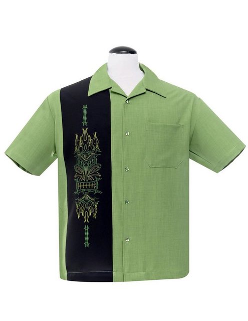 Steady Clothing Kurzarmhemd Pinstripe Tiki Pacific Grün Retro Vintage Bowli günstig online kaufen