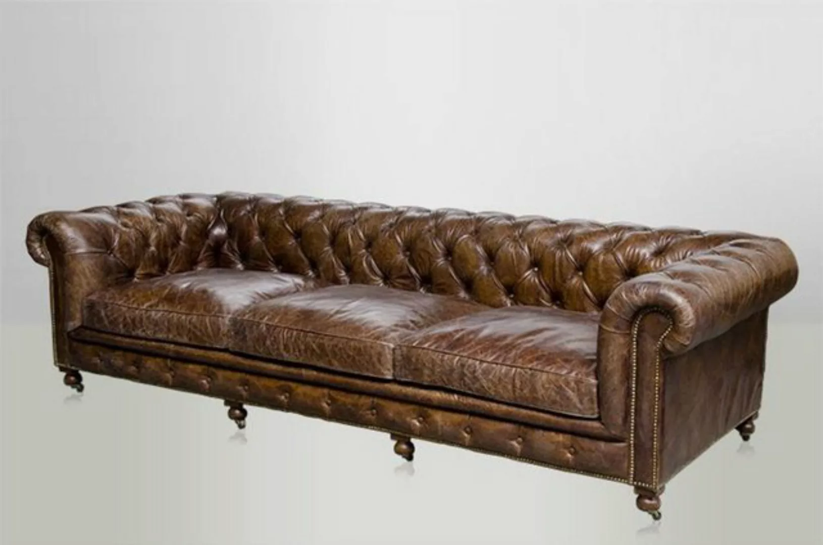 Casa Padrino Chesterfield-Sofa Chesterfield Luxus Echt Leder Sofa 4 Sitzer günstig online kaufen