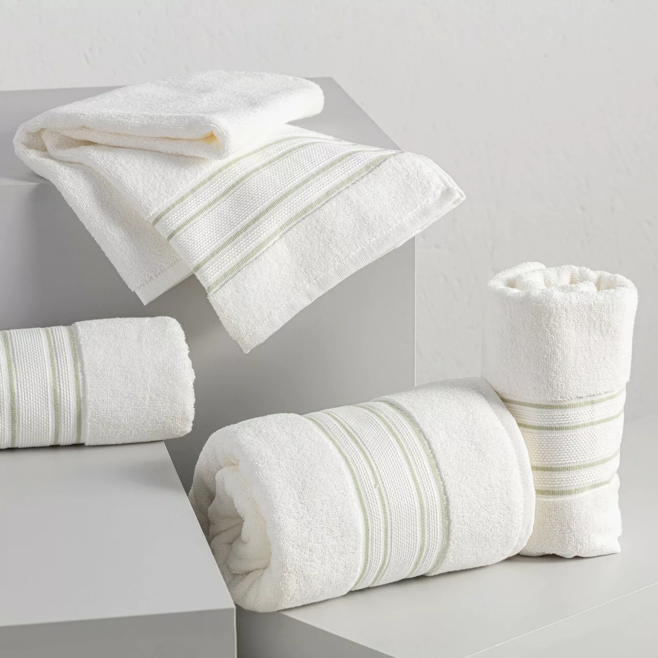 Handtuch-Set Gunnarr 3 Stck. creamy white green, 50 x 90 / 70 x 140 cm günstig online kaufen