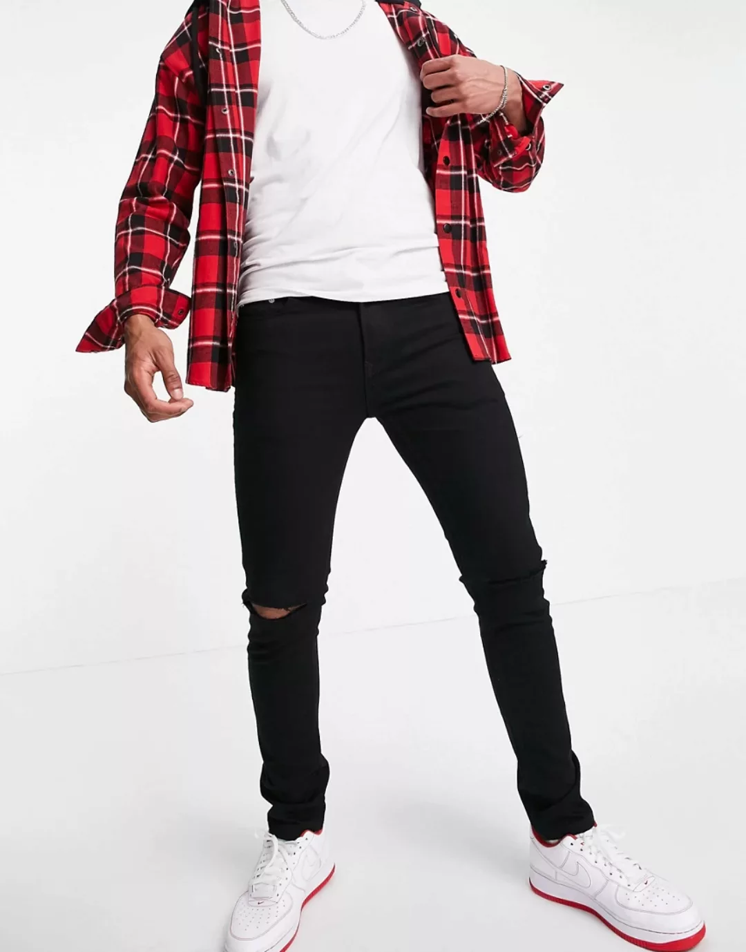 Topman – Eng geschnittene Stretch-Jeans aus Bio-Baumwollmischung in Schwarz günstig online kaufen