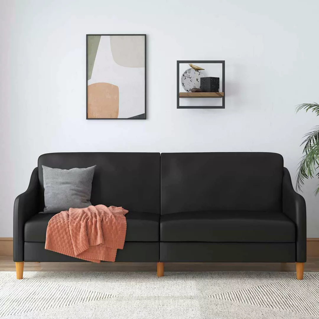 Schwarzes Kunstleder Sofa mit Schlaffunktion 195 cm breit günstig online kaufen