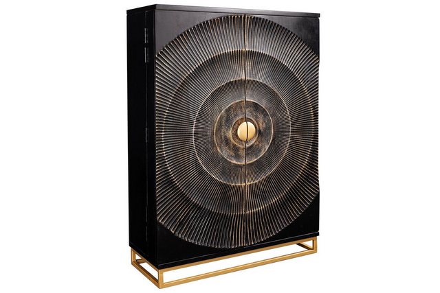 Licht-Erlebnisse Barschrank EIROS Schwarz Gold H: 141 cm Mangoholz Metall H günstig online kaufen