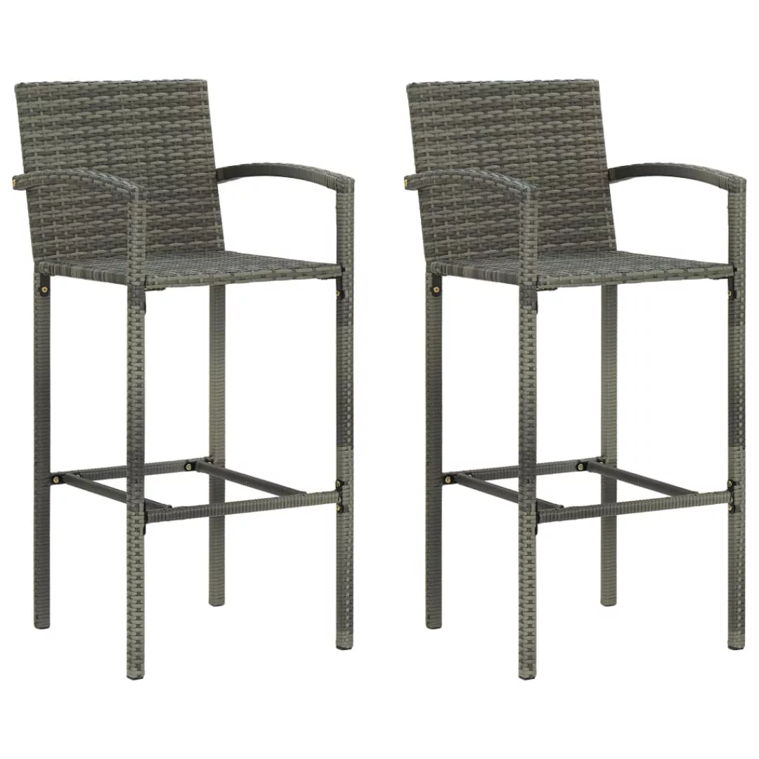 3-tlg. Garten-bar-set Mit Armlehnen Poly Rattan Grau günstig online kaufen