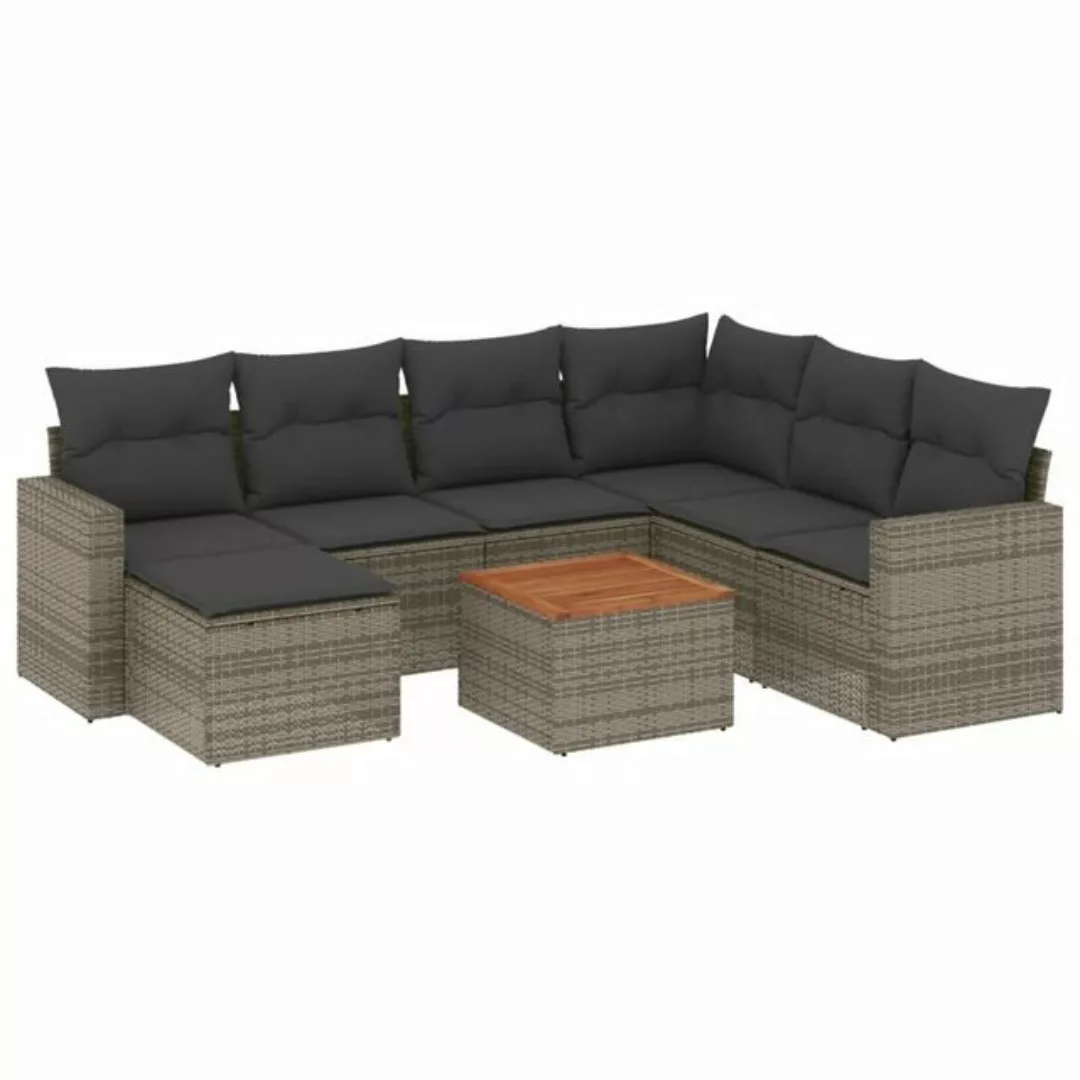 vidaXL Sofaelement 8-tlg. Garten-Sofagarnitur mit Kissen Grau Poly Rattan ( günstig online kaufen