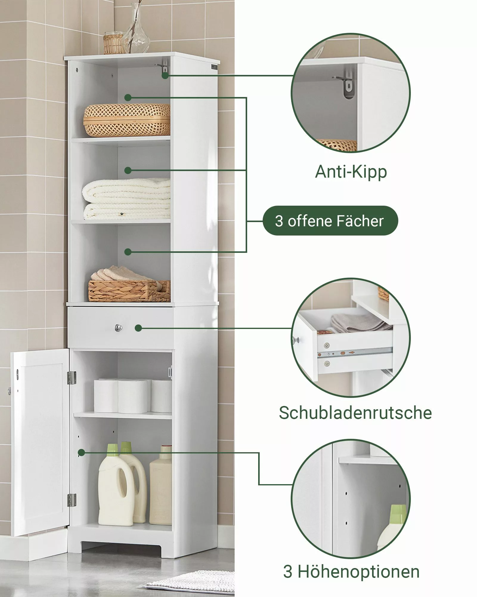SoBuy Badezimmer Hochschrank Badschrank Badezimmerschrank Weiß BZR17-W günstig online kaufen