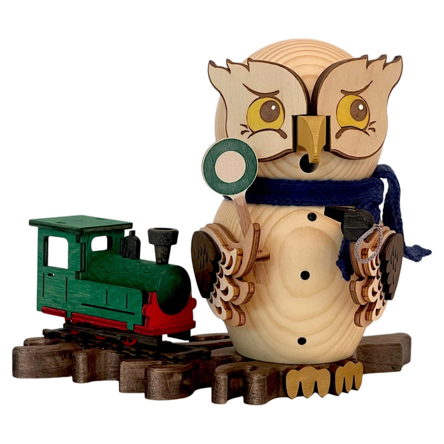 Drechslerei Kuhnert  Rauchfigur Eule mit Eisenbahn günstig online kaufen