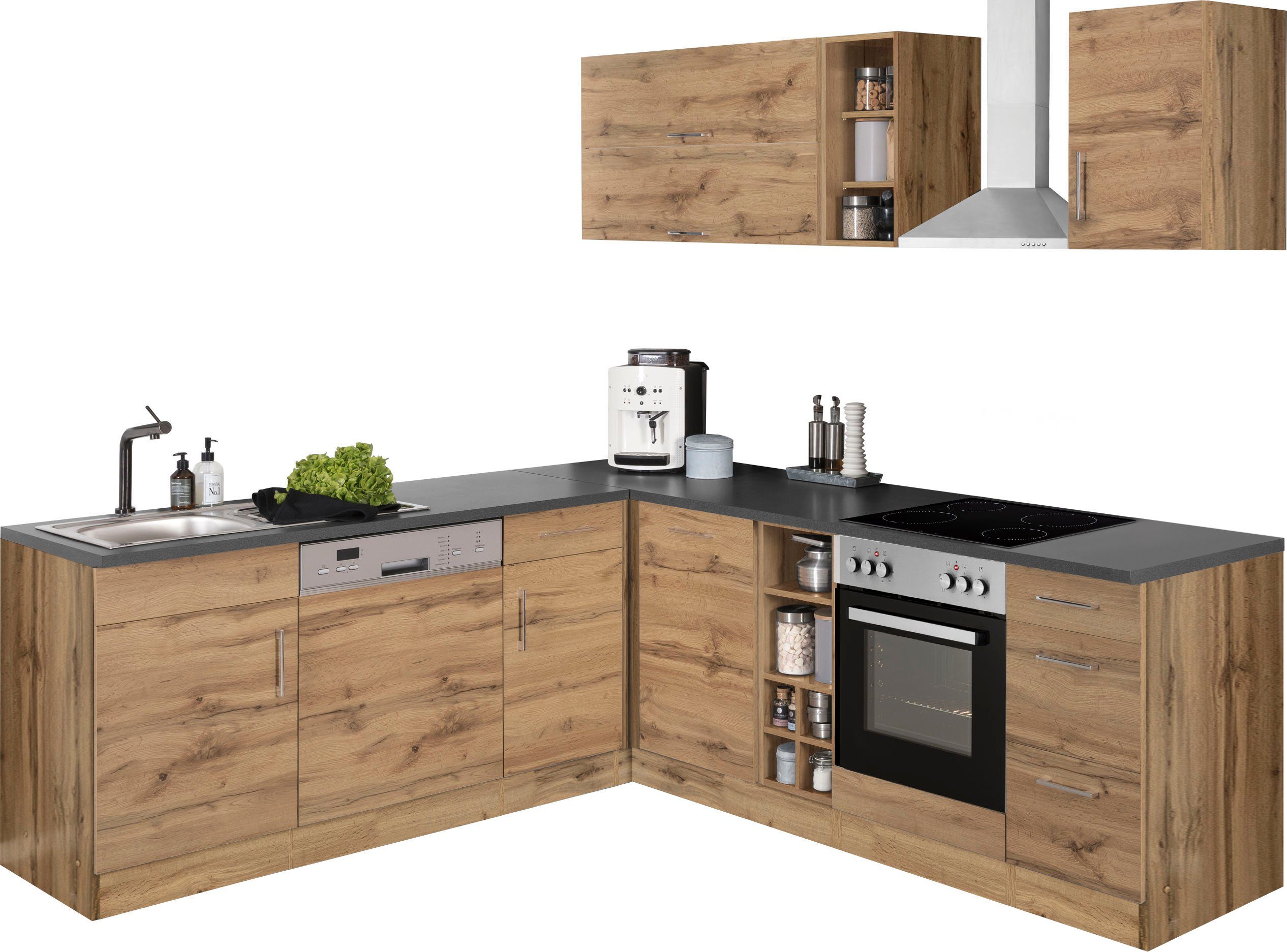 KOCHSTATION Winkelküche "KS-Colmar", mit E-Geräten, Stellbreite 210/240 cm günstig online kaufen