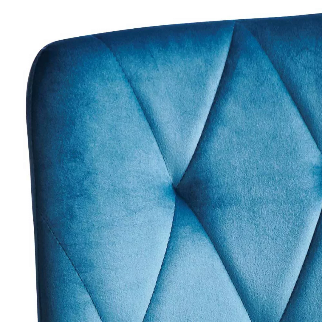 Blaue Samt Stühle mit aufwendigen Steppungen Gestell aus Metall (4er Set) günstig online kaufen