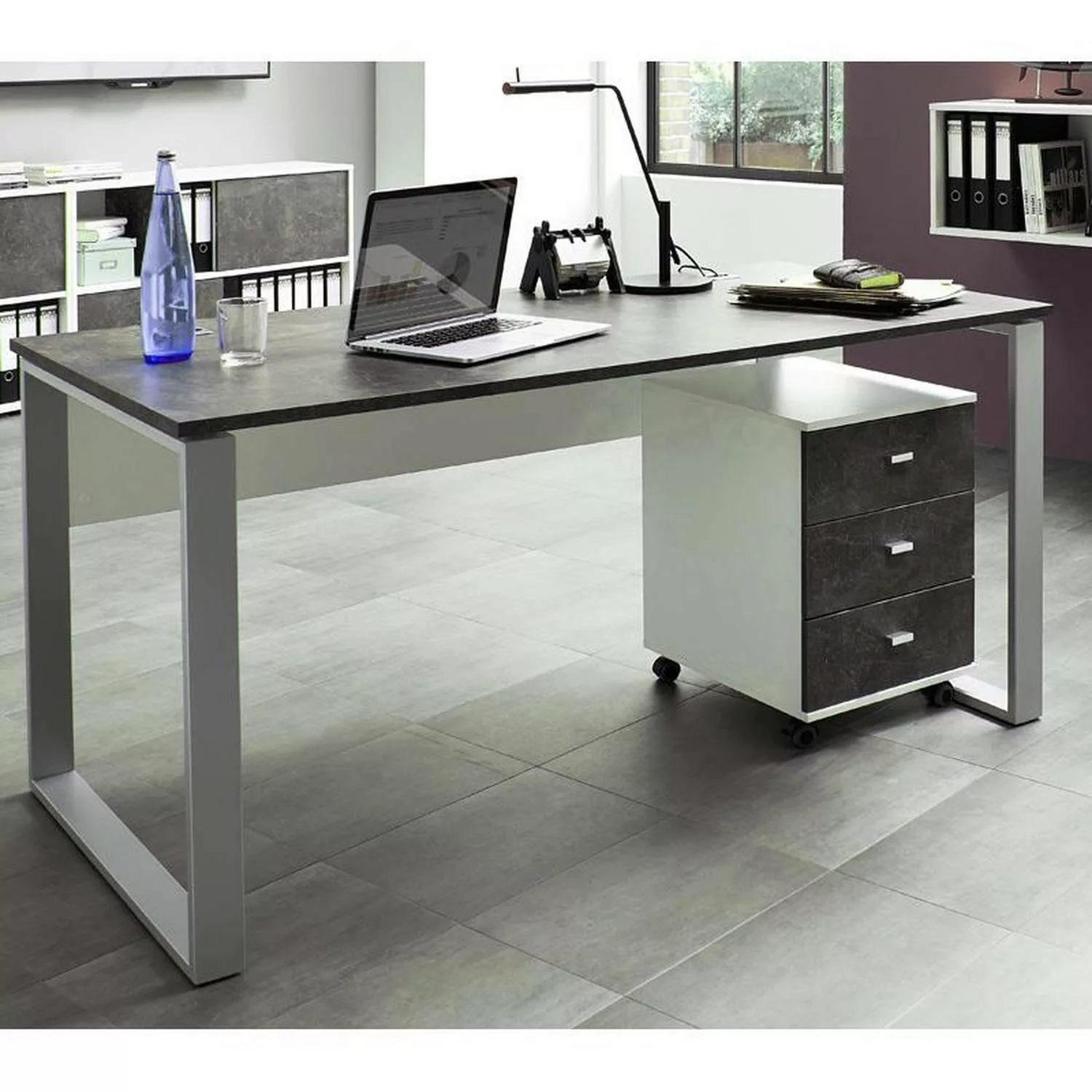Büromöbel Schreibtisch Set MERIDA-01, Weiß / Basalto-Dunkel, BxHxT: ca.160x günstig online kaufen