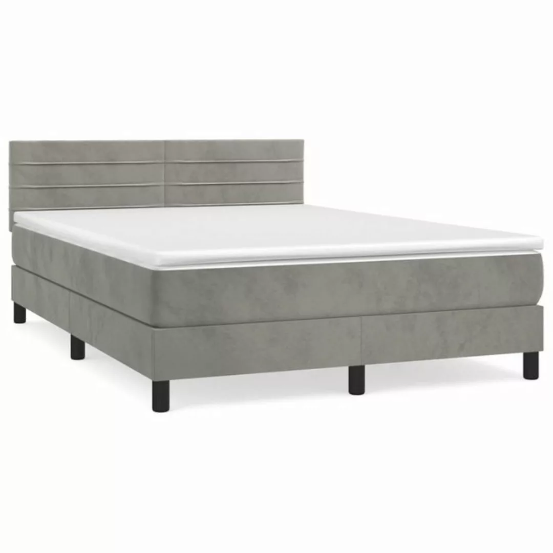 vidaXL Boxspringbett Boxspringbett mit Matratze Hellgrau 140x200 cm Samt Be günstig online kaufen