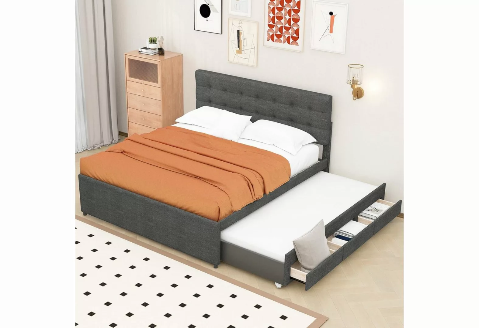 Sweiko Polsterbett, Doppelbett mit ausziehbarem Bett und 3 Schubladen, 140* günstig online kaufen