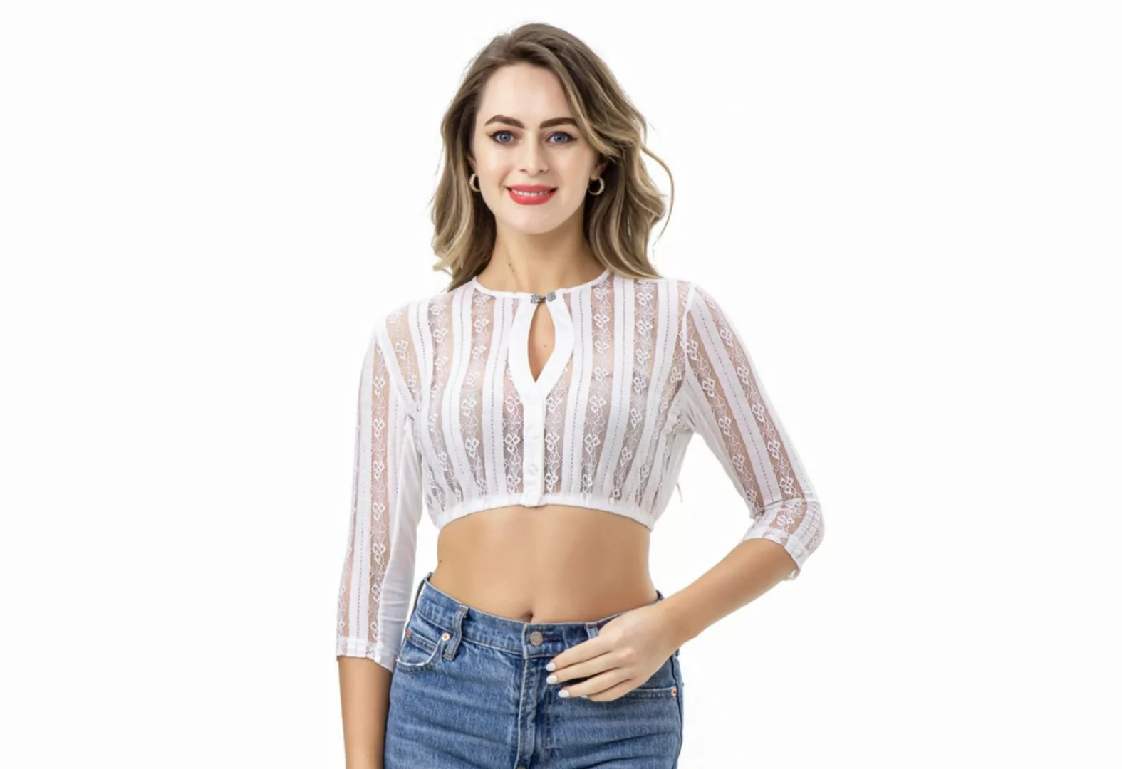 KELLIAR Dirndlbluse Spitzen-Langarm, Elegante Dirndlbluse für Oktoberfest M günstig online kaufen