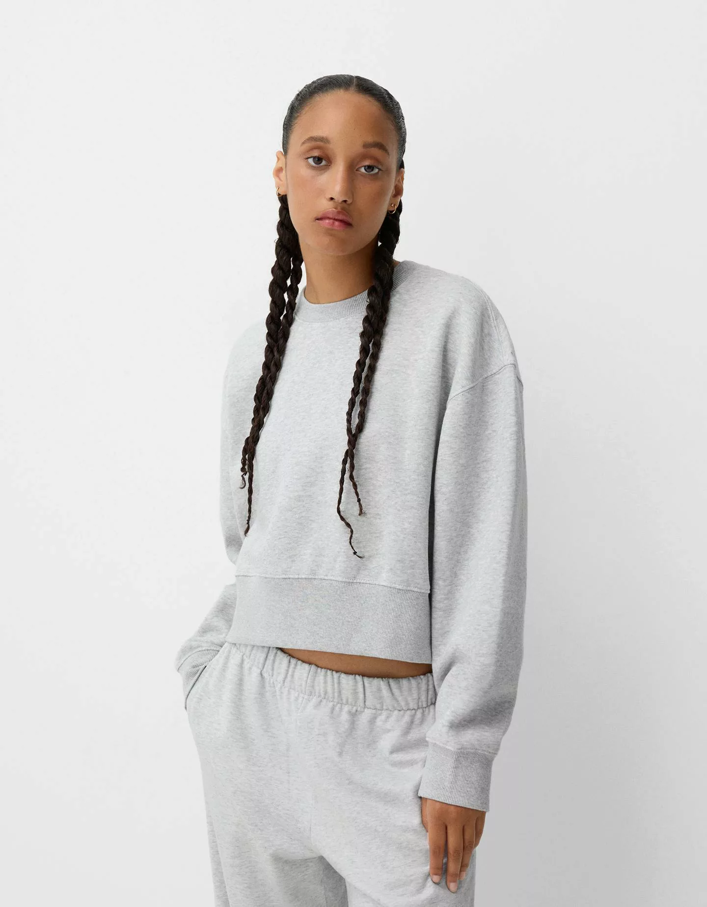 Bershka Basic-Sweatshirt Damen M Grau günstig online kaufen