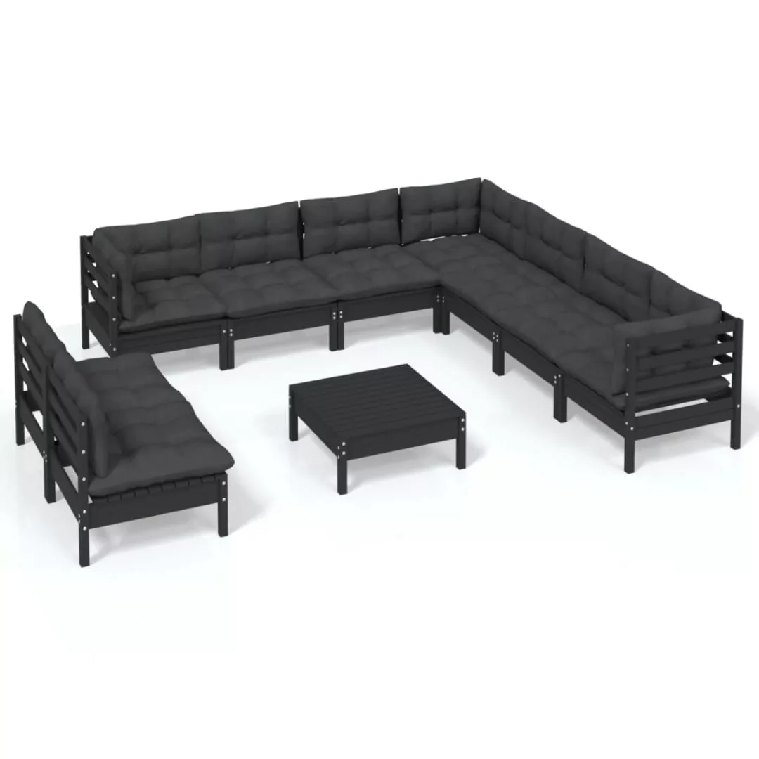 10-tlg. Garten-lounge-set Mit Kissen Schwarz Massivholz Kiefer günstig online kaufen