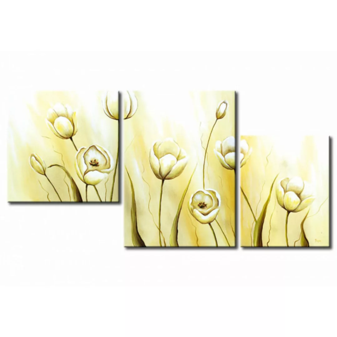 Leinwandbild Retro-Tulpen - Triptychon aus weißen, minimalistischen Tulpen günstig online kaufen