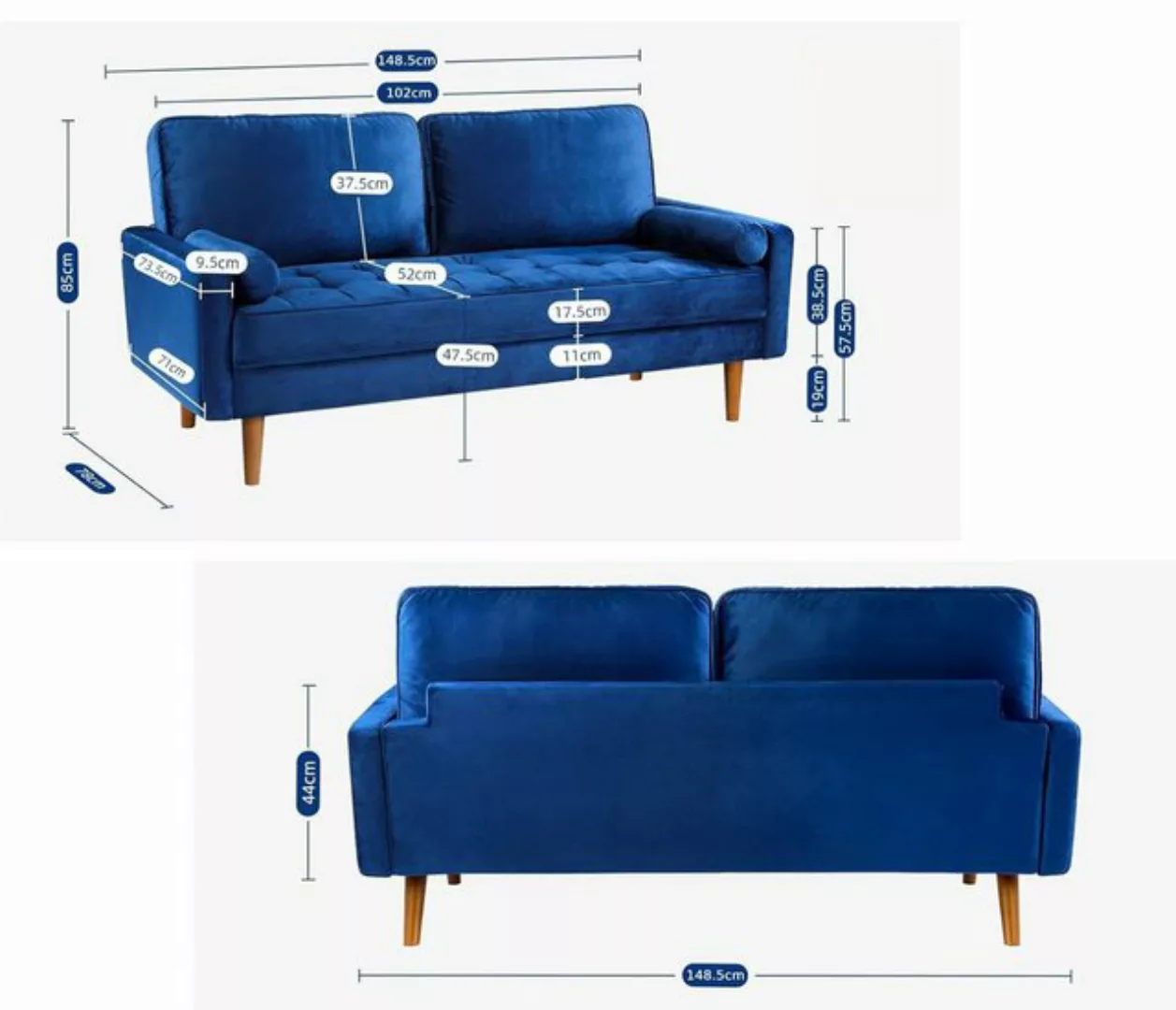 Vesgantti Sofa 2 Sitzer Sofa, Samt Couch mit 2 Wurfkissen 148x78x85cm für W günstig online kaufen