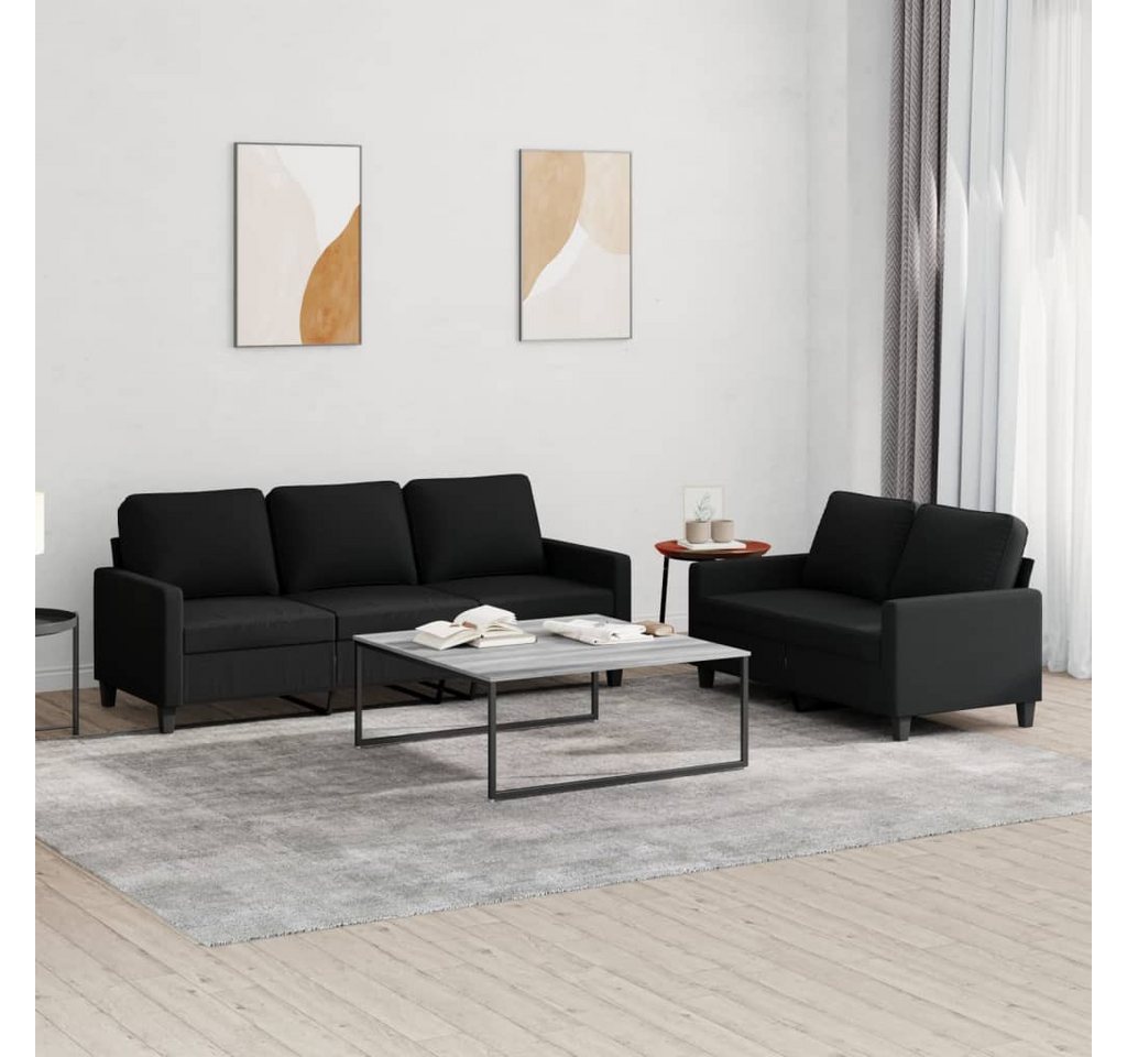 vidaXL Sofa Sofagarnitur mit Kissen Stoff, 2-tlg., Schwarz günstig online kaufen