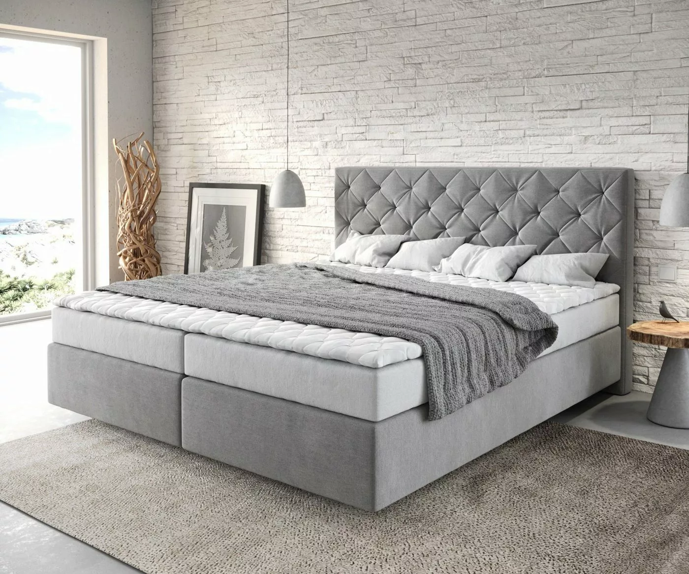 DELIFE Boxspringbett Dream-Great, Mikrofaser Grau 180x200 cm mit Matratze u günstig online kaufen