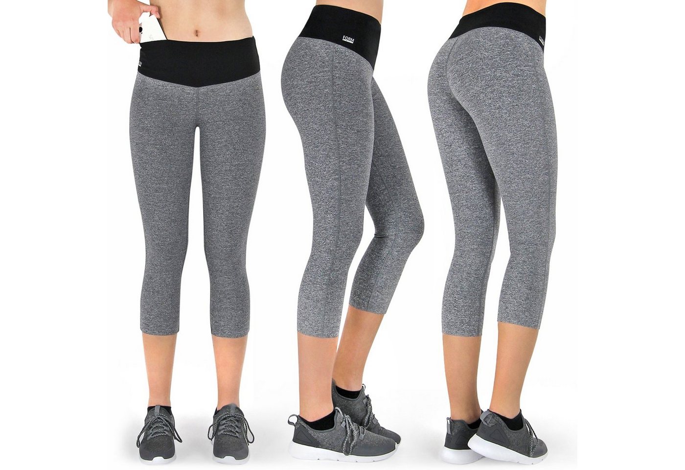 Formbelt Laufhose Damen 3/4 kurz capri leggings mit Handytasche und hohem B günstig online kaufen