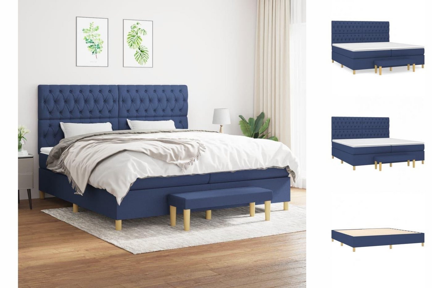 vidaXL Bettgestell Boxspringbett mit Matratze Blau 200x200 cm Stoff Bett Be günstig online kaufen