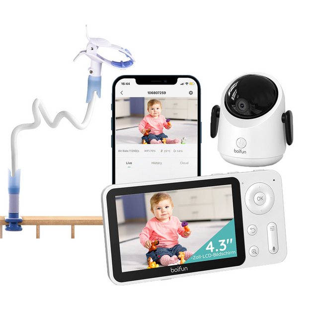 Boifun Video-Babyphone 2MP Babyphone mit Kamera 30 Stunden Akku mit 4,3 Zol günstig online kaufen