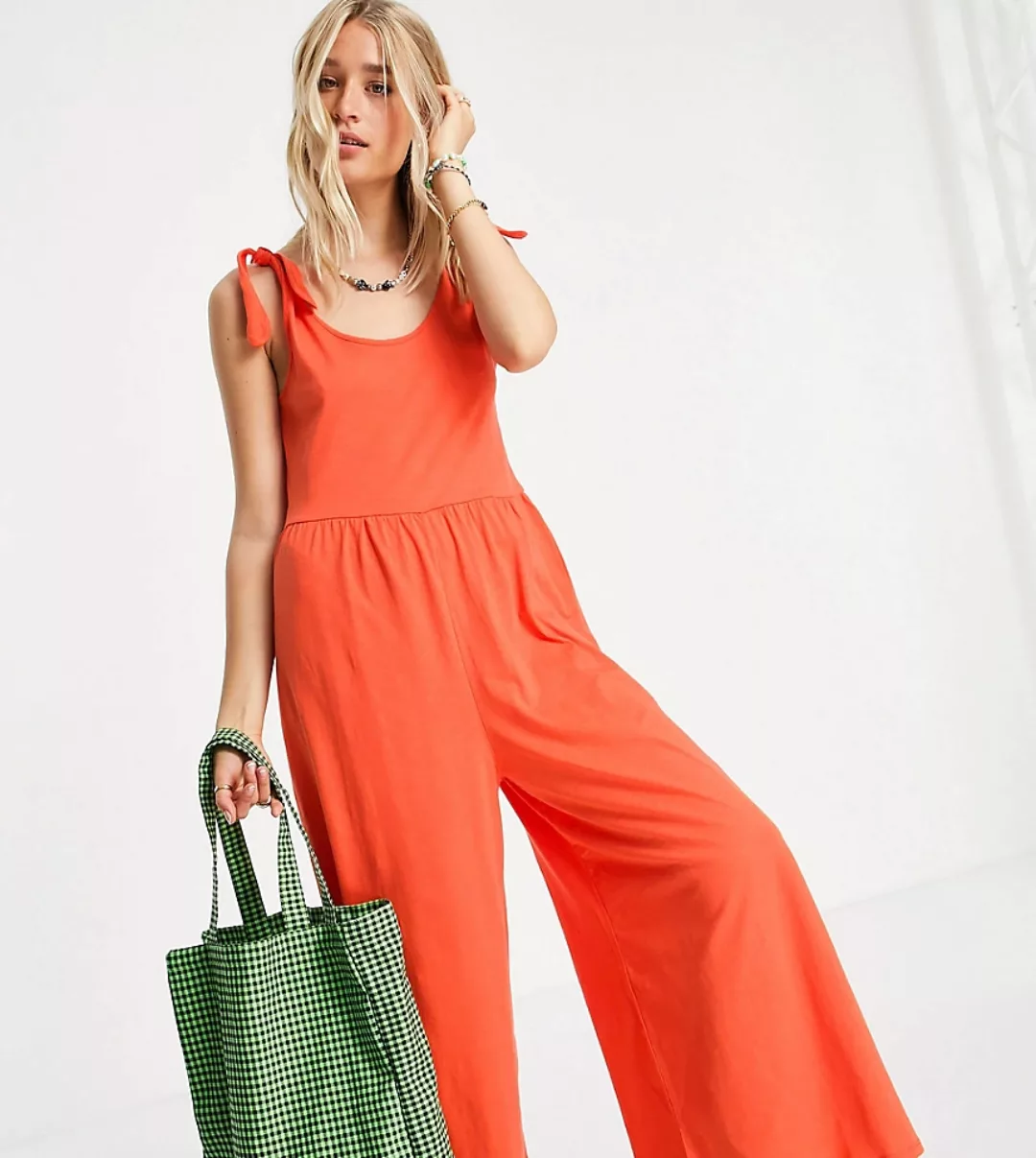 ASOS DESIGN Tall – Hänger-Jumpsuit in kräftigem Orange mit Bindedetail an d günstig online kaufen